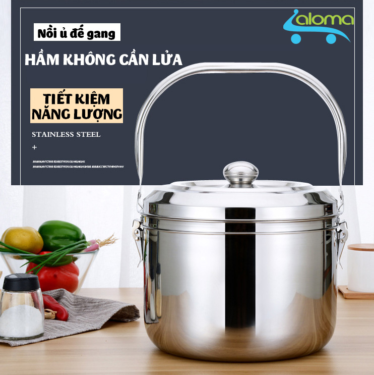 Nồi ủ nhiệt đế gang 9 lít Thermal Cooker tặng bộ thìa đũa inox - Nồi ủ chân không bằng inox 304 hầm xương hầm gà nấu cháo - Nồi ủ đế gang dùng được bếp từ bếp hồng ngoại bếp gas