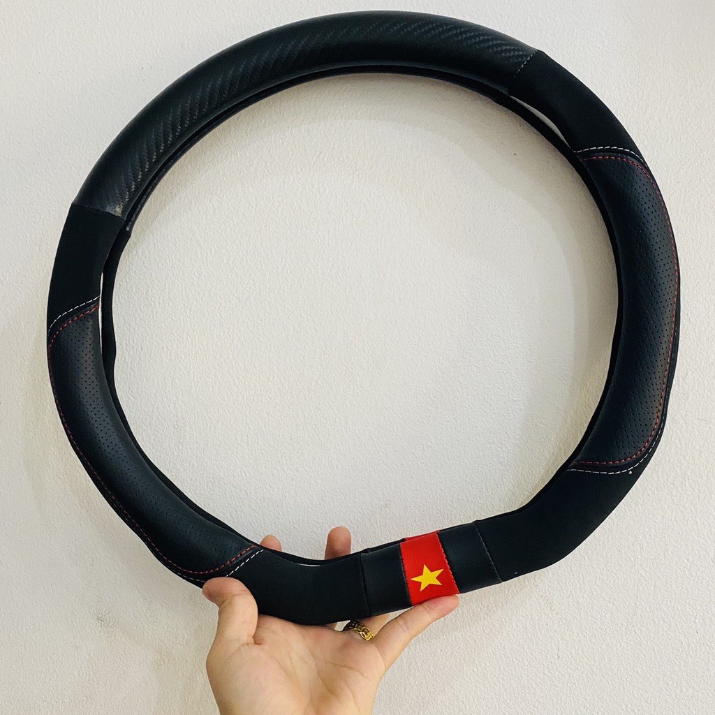 Bọc vô lăng cờ Việt Nam da PU phối da lộn cao cấp