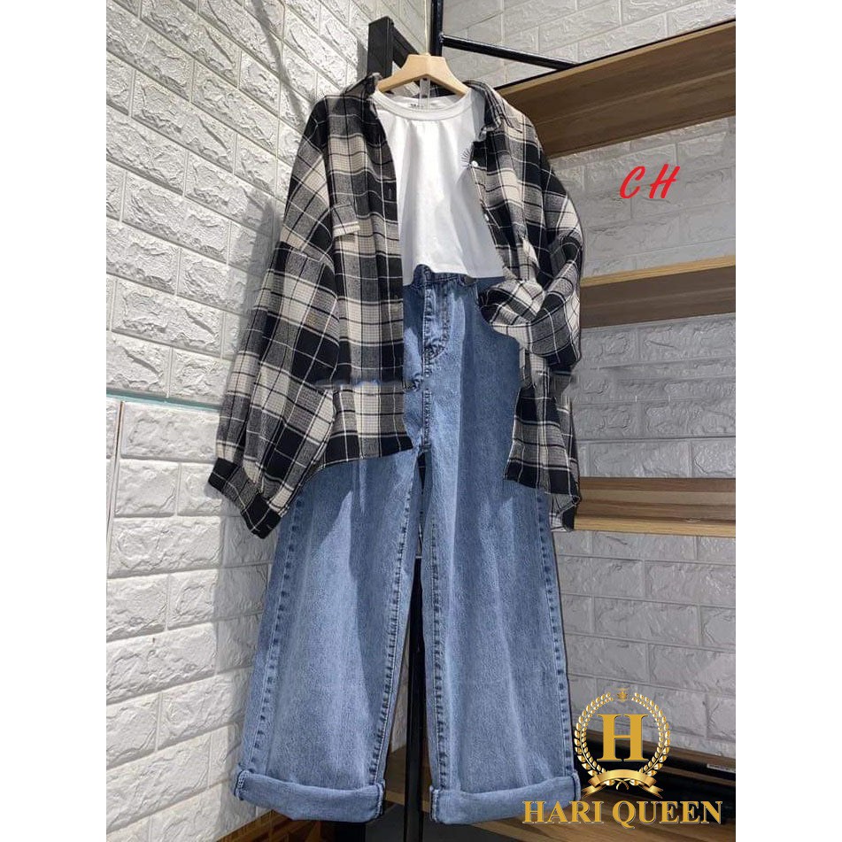 Sét 2 món sơ mi kẻ + áo croptop hoa cúc COH0620