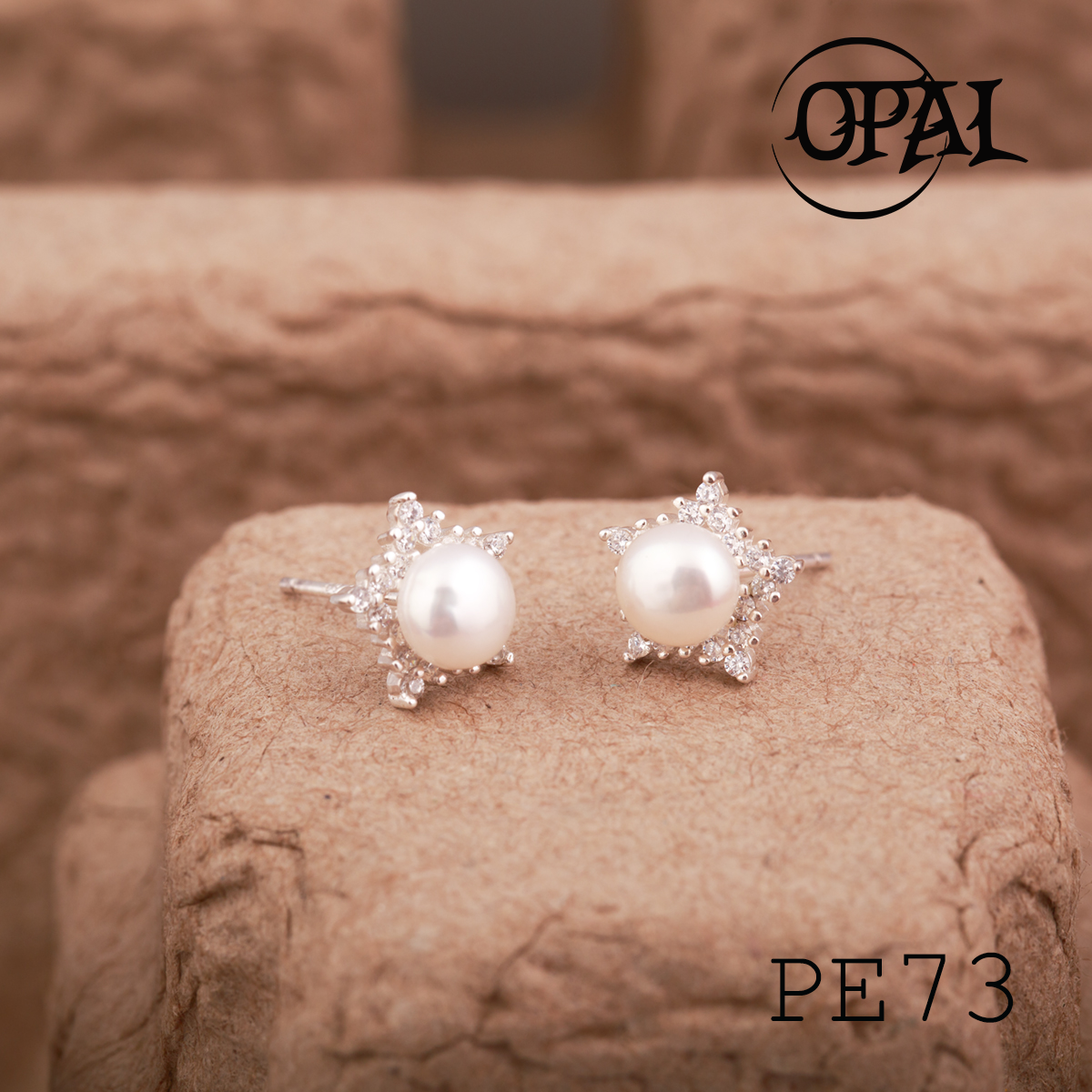 PE73 - Hoa tai bạc đính ngọc trai OPAL
