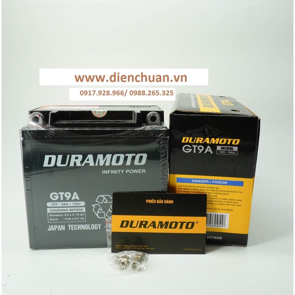 Ắc quy xe máy 12V 9Ah Duramoto GT9A ( bình xe máy 9A cao)
