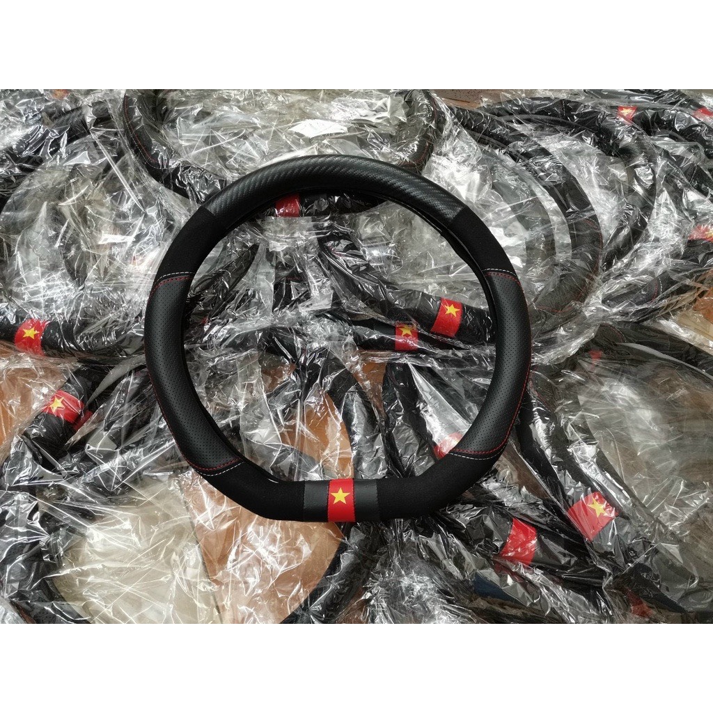 Bọc vô lăng cờ Việt Nam da PU phối da lộn cao cấp