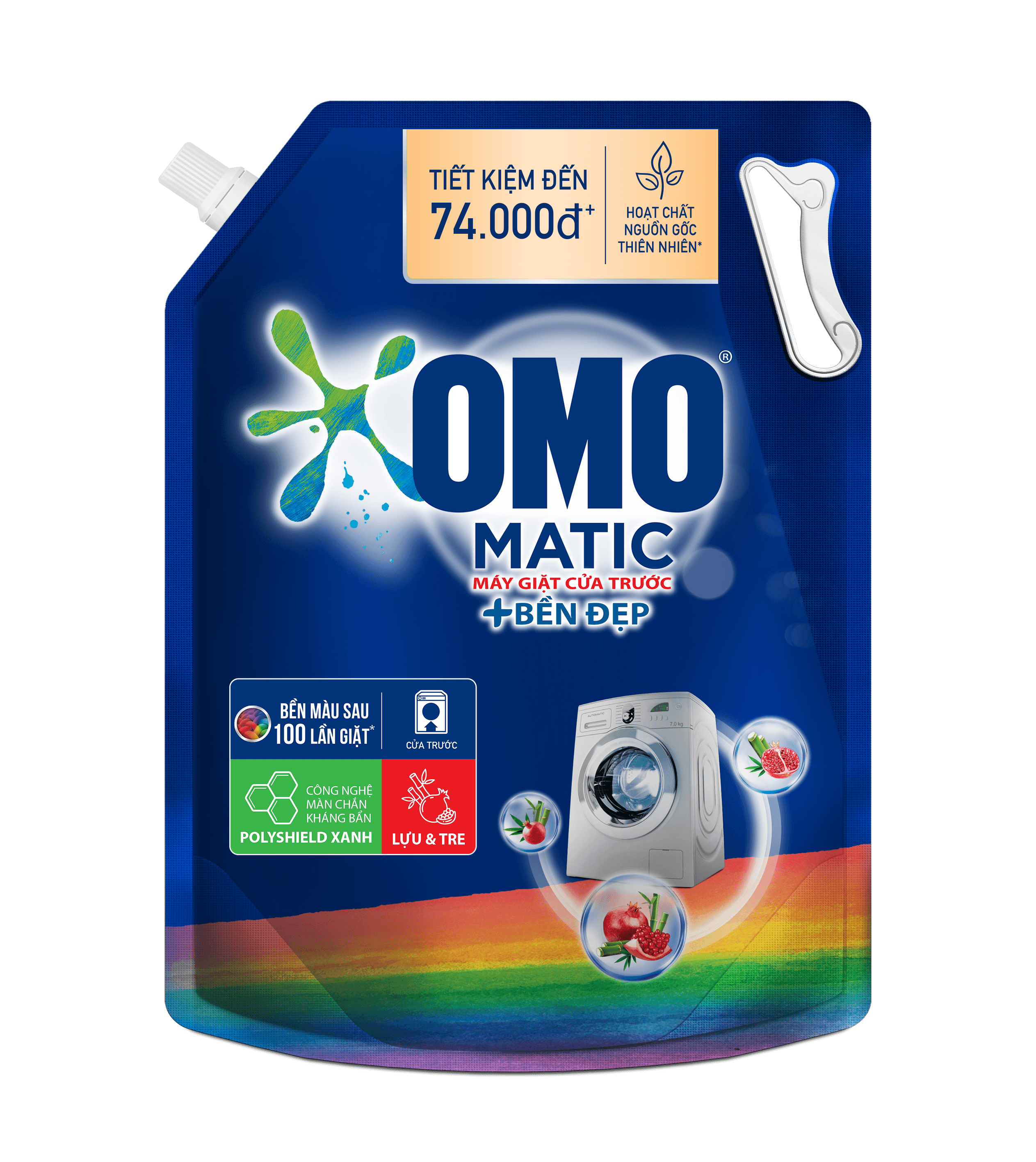 Combo 2 Túi Nước giặt OMO Matic chuyên dụng Cửa Trước Bền Màu với tinh chất Lựu Tre 3.6kg