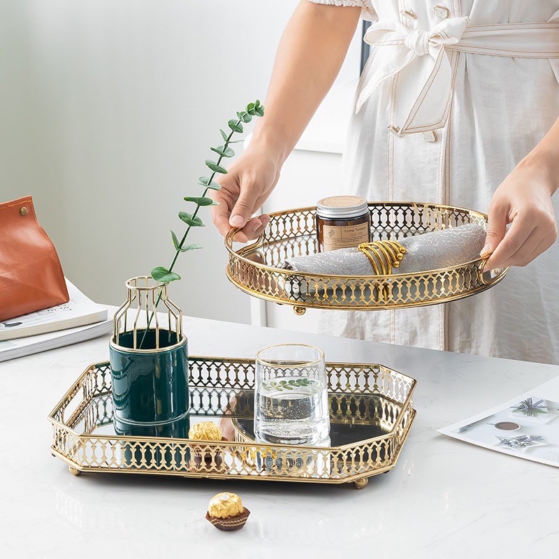 Khay gương trang trí, đựng cốc chén, đồ trang sức, decor