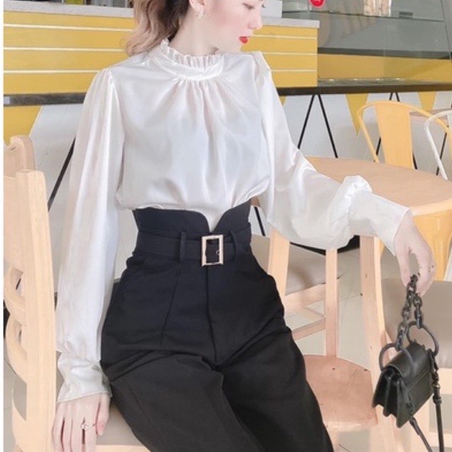 Quần baggy nữ, quần baggy đai cạp cao cách điệu hàng mới siêu tôn dáng
