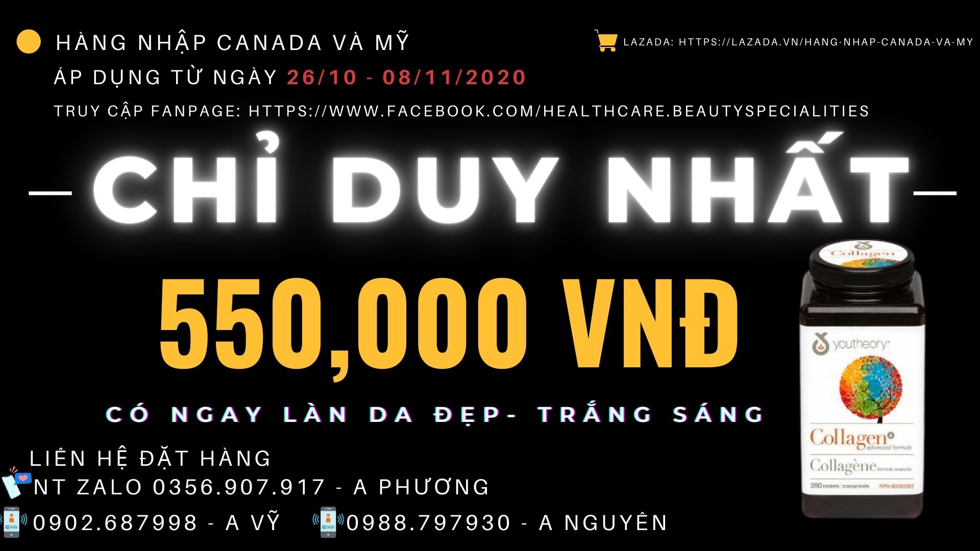 Collagen Youtheory đẹp da type 1 2 & 3 (390 viên)