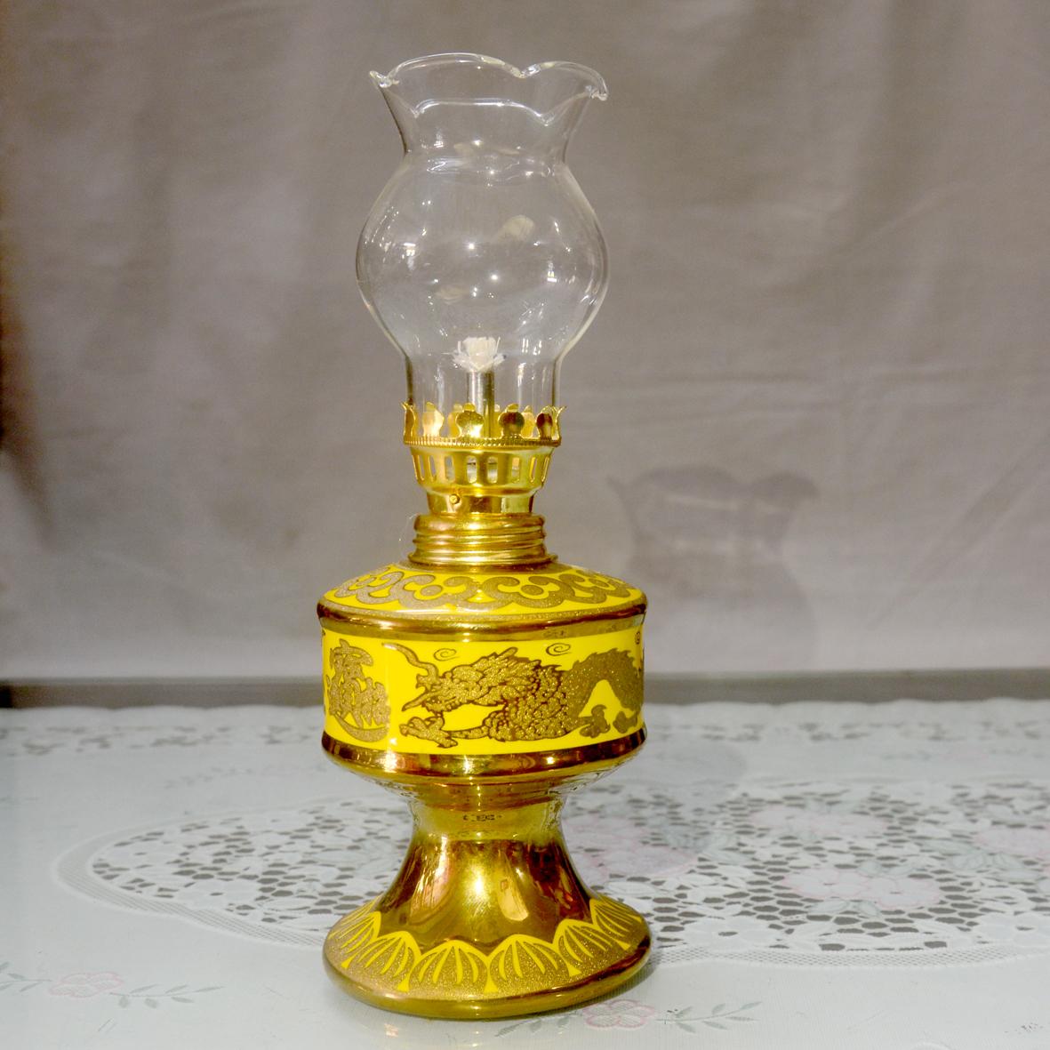 Đèn dầu sứ rồng vàng 3D cao 18cm