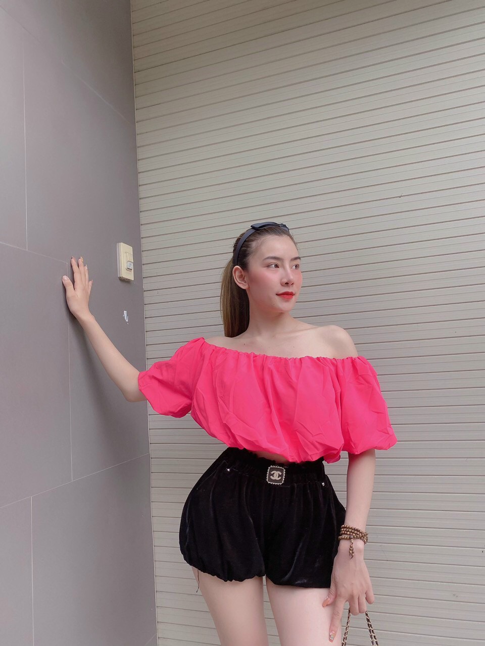 Áo croptop bí kiểu nữ chất vải kate lụa bệt vai bo eo siêu cưng (ảnh thật)