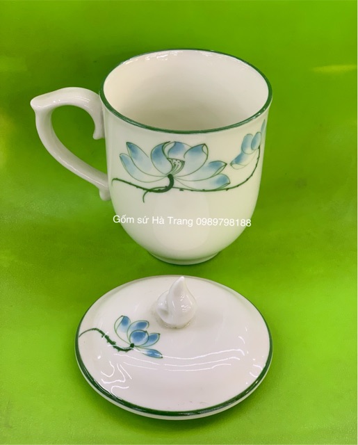 Cốc sứ Bát Tràng Cao cấp vẽ sen phú quý dung tích 350ml