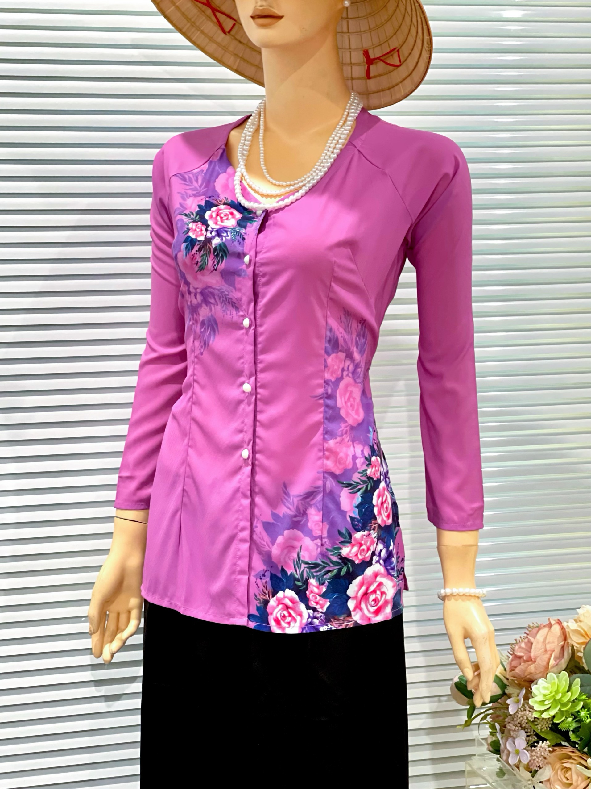 ÁO BÀ BA VẢI LỤA TÂY THI HOA