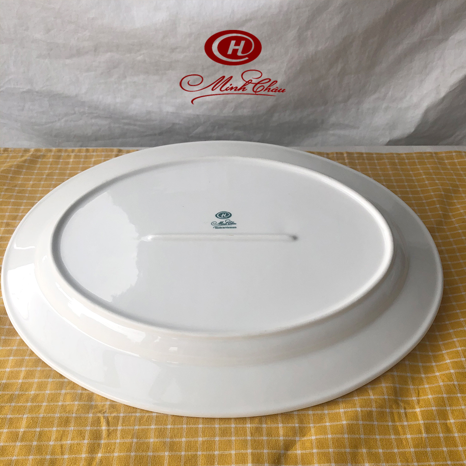 Đĩa Bầu Dục Trắng Trơn - Sứ Minh Châu