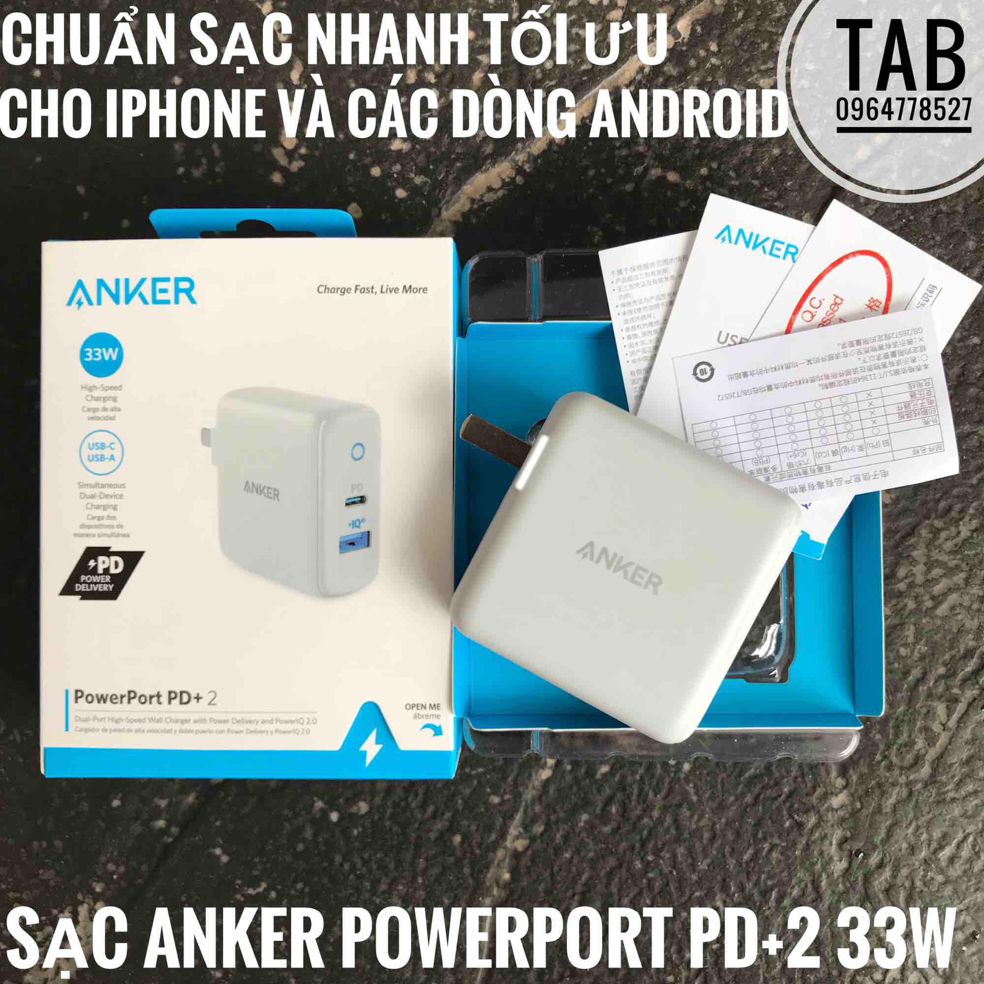 Củ Sạc Anker PowerPort Pd+2, Usb-c PD, PowerIQ2.0 33w - A2626
