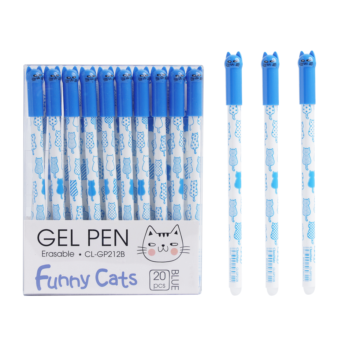 Bút Gel Xóa Được Classmate 1 Chiếc, Bút Bi Mực Gel Thiết Kế Hình Mèo Dễ Thương Ngòi 0.5mm 3 Màu Mực Xanh, Đen, Tím GP212
