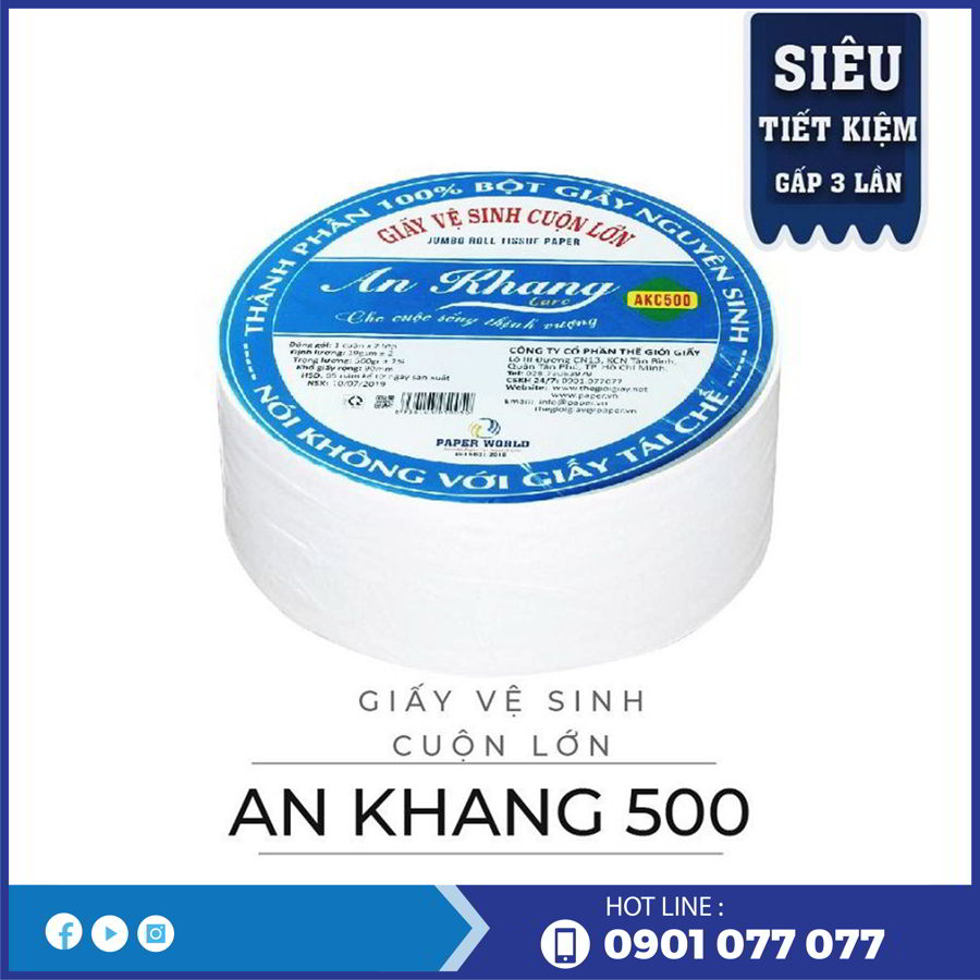 Giấy vệ sinh cuộn lớn An Khang CR500 500g/cuộn cực rẻ,siêu mịn,đẹp