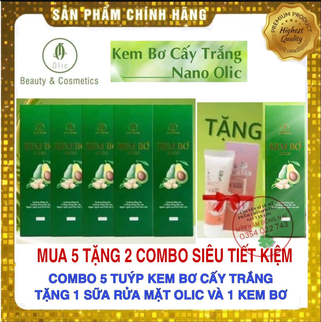 Combo 5 Hộp Kem Bơ Olic cấy trắng Nano Tặng kèm 2 sản phẩm - căng bóng trắng mịn da , chống nắng SPF30++
