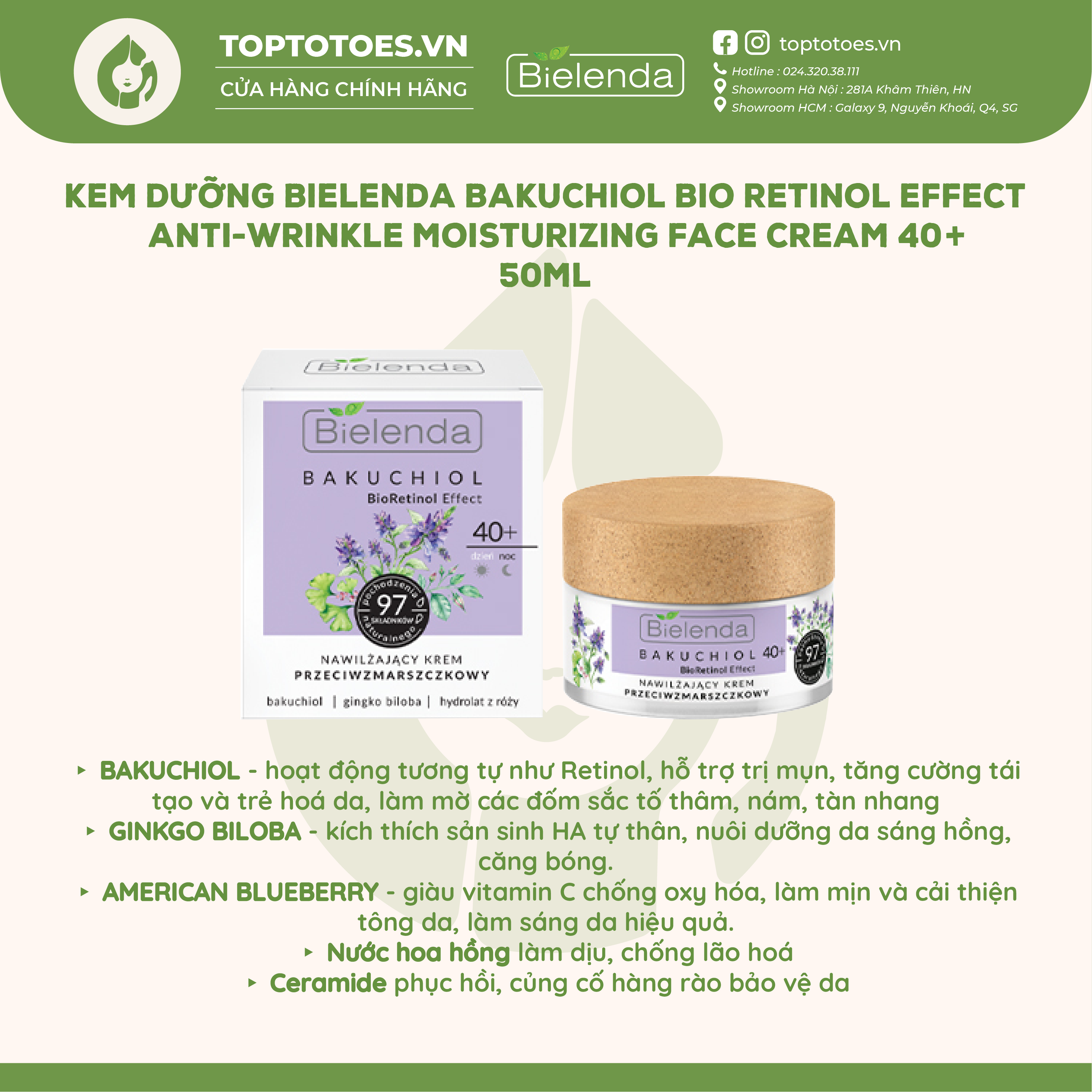 Kem dưỡng Bielenda Bakuchiol Bio Retinol Effect Anti