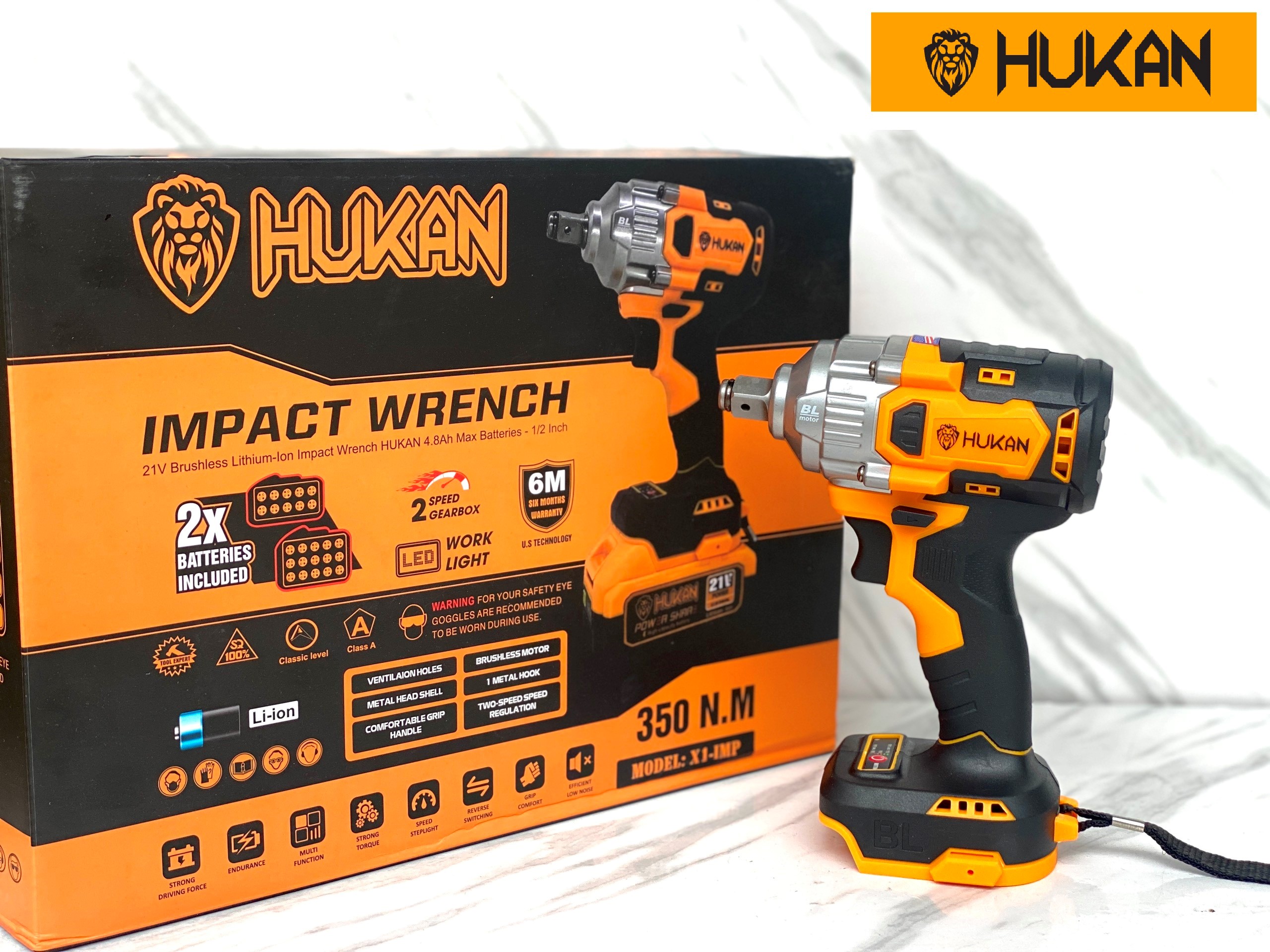 Máy siết bulong Hukan x1 Không chổi than 2 pin 10 cell 15cell