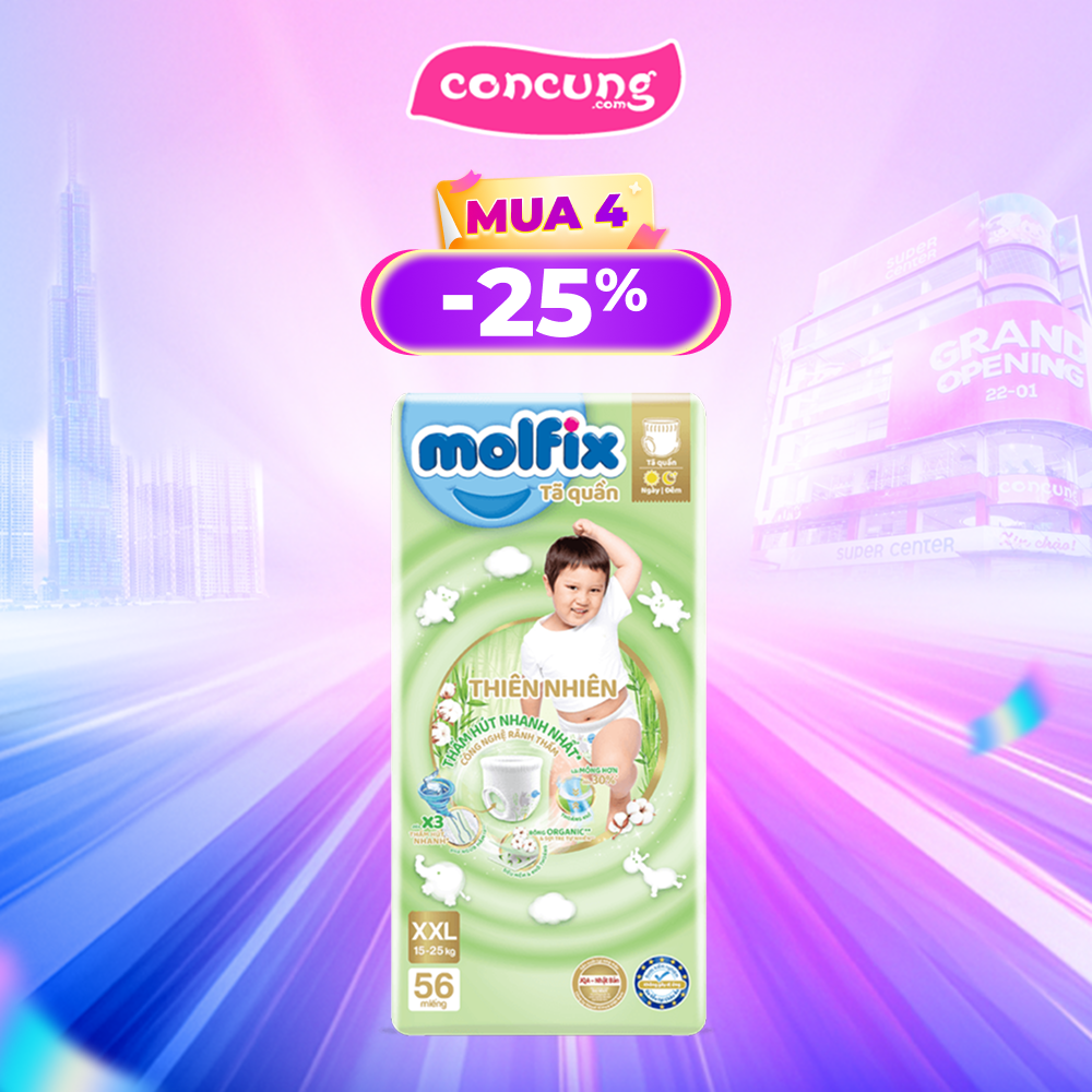Bỉm tã quần Molfix thiên nhiên (XXL, 15-25kg, 56 miếng)