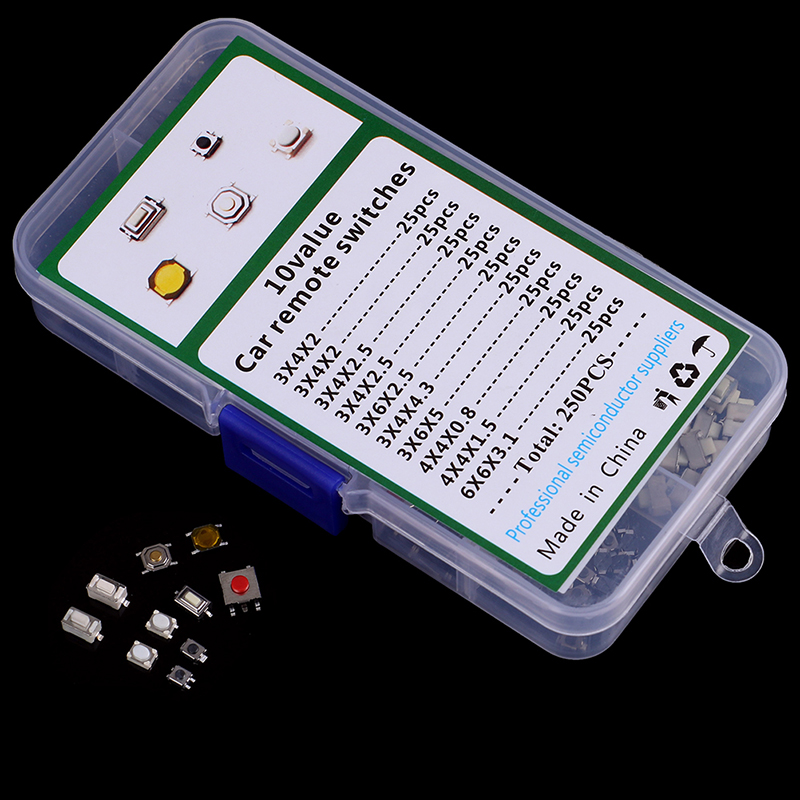 New arrived on tuesday zhangxiuhua 250 cái công tắc nút nhấn xúc giác 10 loại công tắc cảm ứng nút bấm phím xe hơi