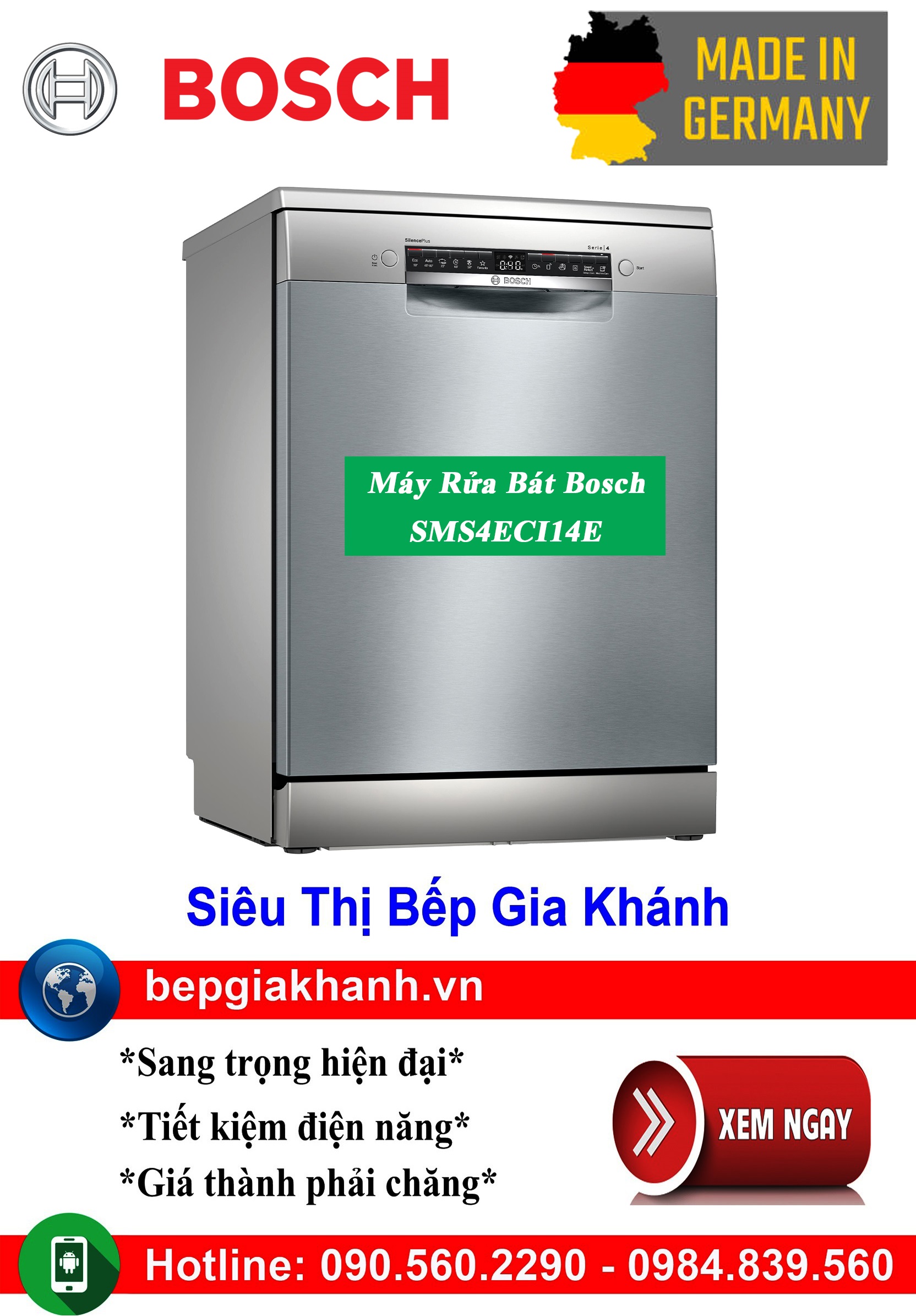Máy rửa bát Bosch SMS4ECI14E Tự Động Hé Cửa Kết Nối Thông Minh Home