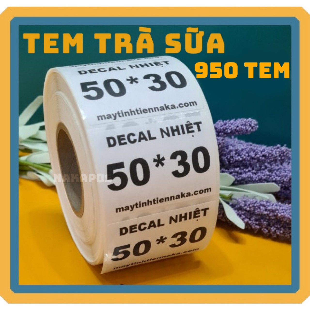 Cuộn 950 tem trà sữa 50x30 - tem nhiệt in tem nhãn 30x50 in mã vạch 3030 giấy nhiệt dán được