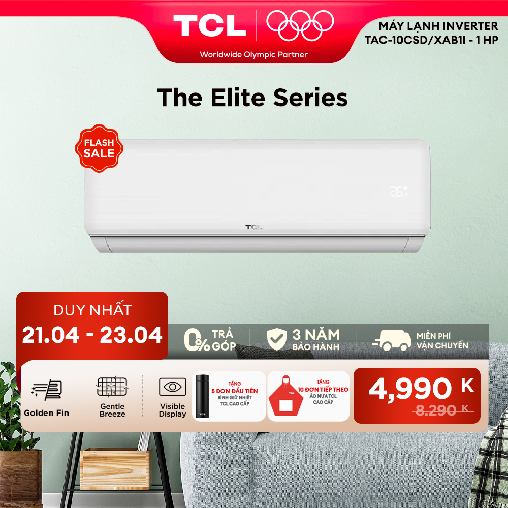[ 21-23/4 MEMBER DAY SALE 4990K TẶNG 5 ĐƠN ĐẦU TIÊN BÌNH GIỮ NHIỆT - 10 ĐƠN TIẾP THEO ÁO MƯA TCL CHO CÁC DÒNG ML 1-1.5HP TPG21, XAB1I ]  Máy lạnh TCL Inverter 1 HP TAC-10CSD/XAB1I  -  Máy lạnh 1 ngựa - Điều hoà Inverter Bán Chạy- Miễn phí giao hàng