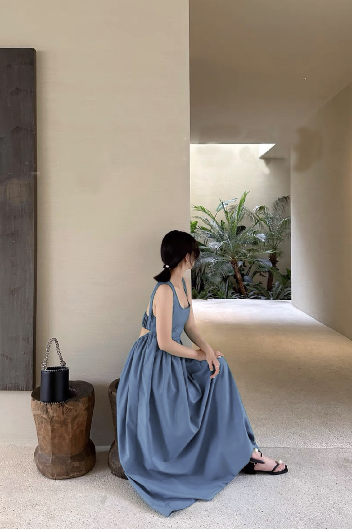 Đầm Maxi hở lưng có lưng chun phía sau
