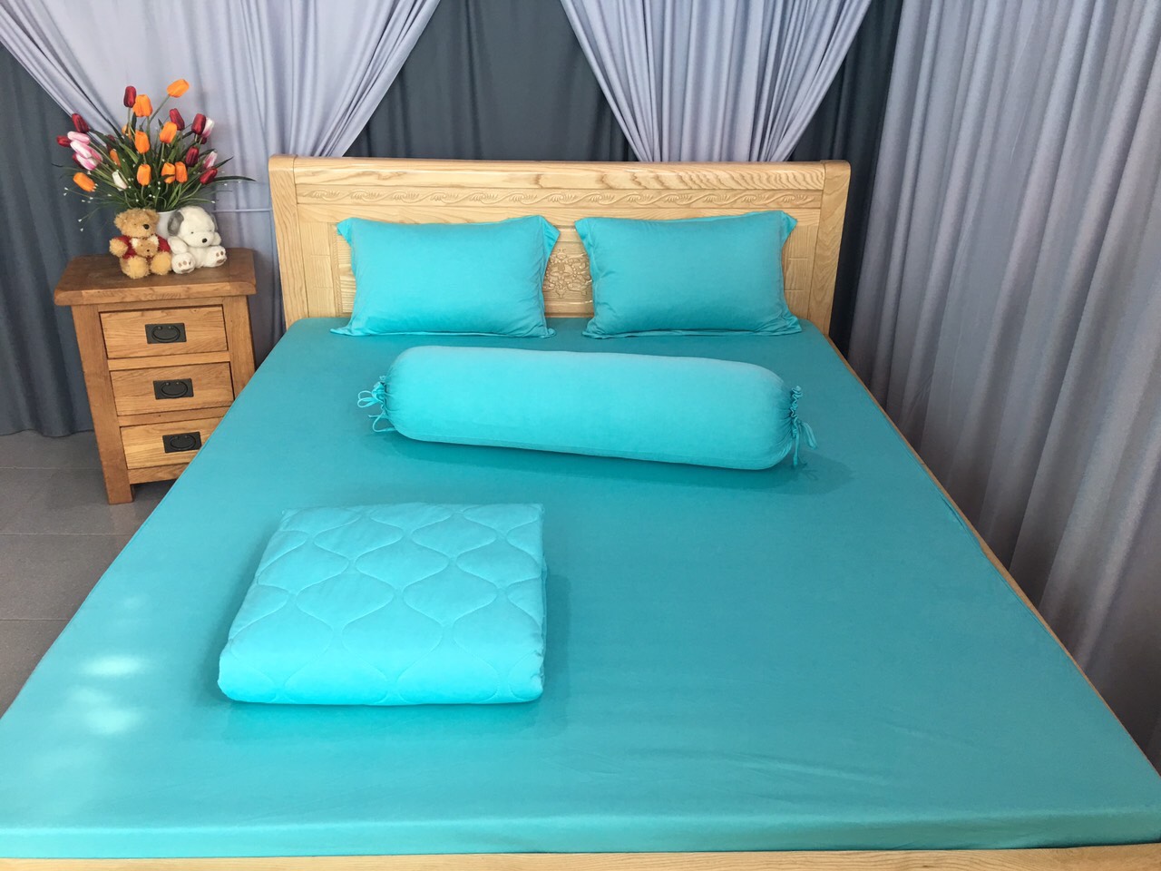 Bộ Chăn drap  thun hàn mát lạnh- set 5món-bộ drap thun cao cấp
