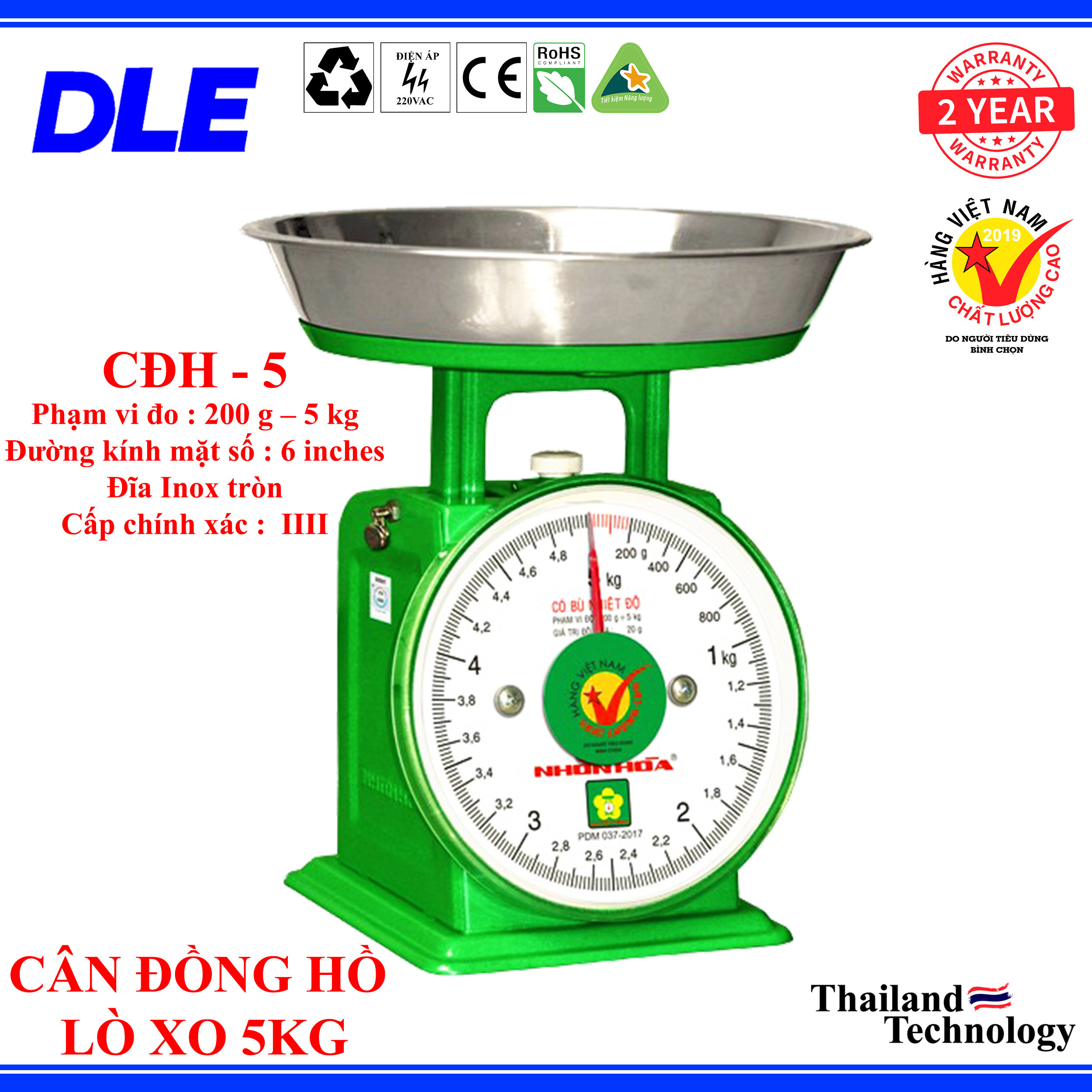 Cân Đồng Hồ Cơ Nhơn Hòa 5Kg – 150Kg | Model CĐH, Sai Số ±50g – ±500g, Mặt Số Rõ Nét, Thân Thép Sơn Tĩnh Điện, Bền Bỉ