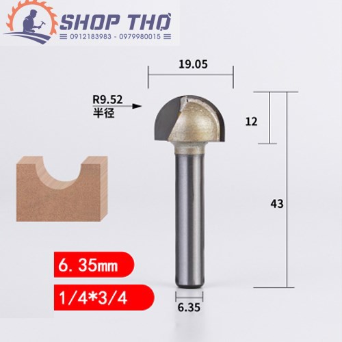 Mũi Phay TIDEWAY Đánh Rãnh Tròn Cốt 6.35mm nhiều cỡ