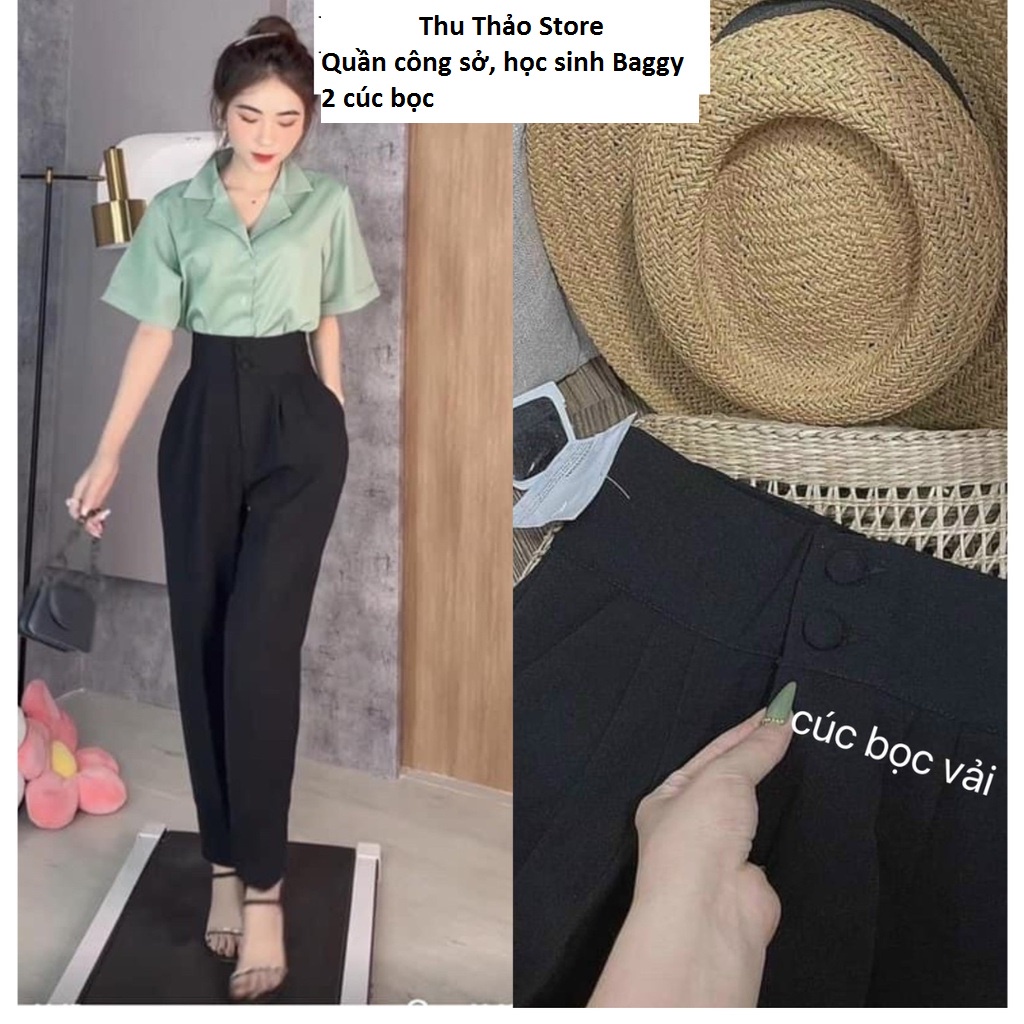 Quần baggy nữ quần vải tây lưng cạp cao 2 cúc tôn dáng.M073