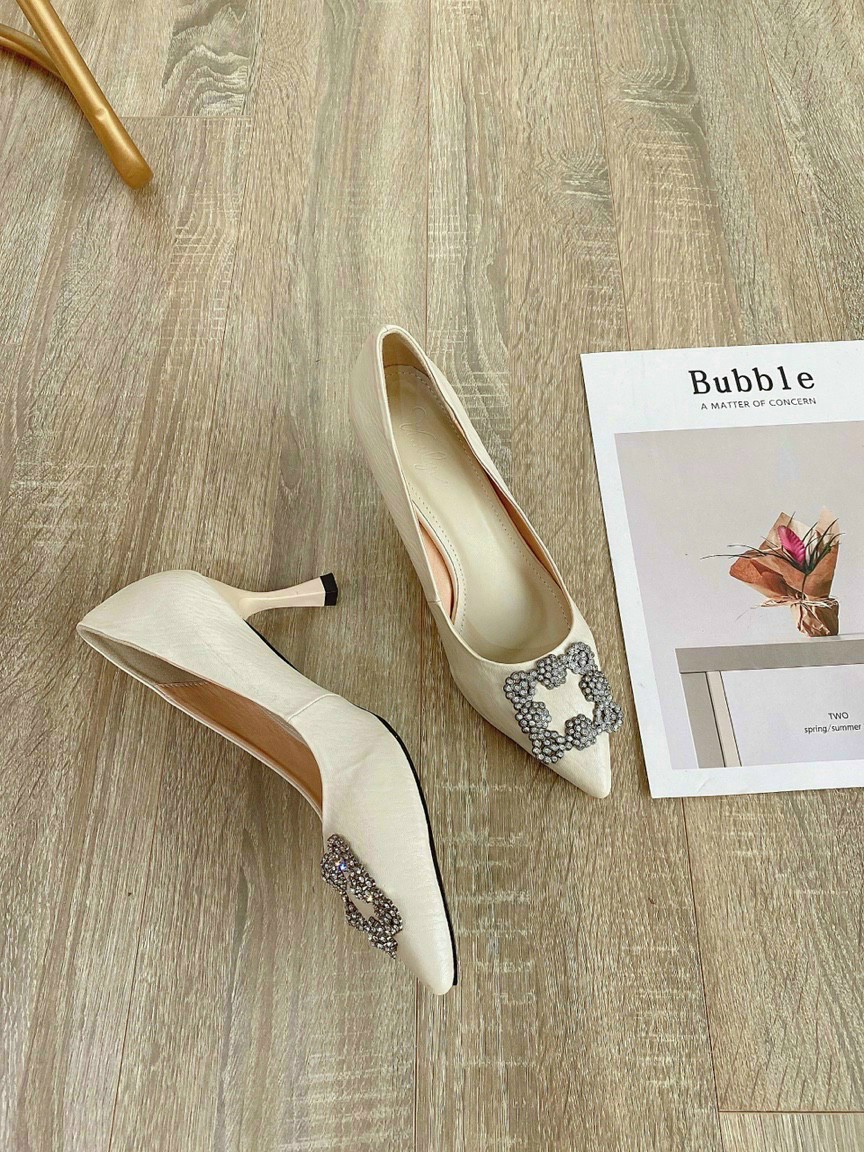 Giày nữ giày cao gót đá vuông manolo đế 5 phân