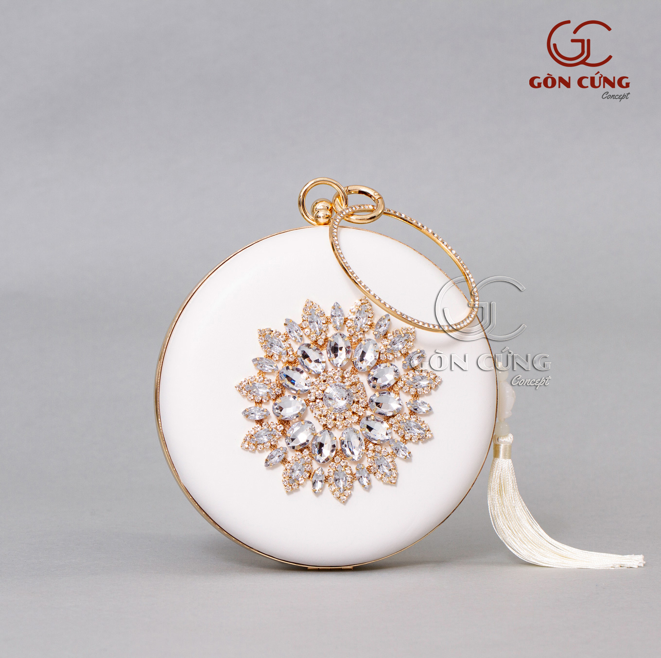 Túi xách nữ tròn Gòn Cứng chất liệu da PU đính đá cao cấp, sang trọng T014