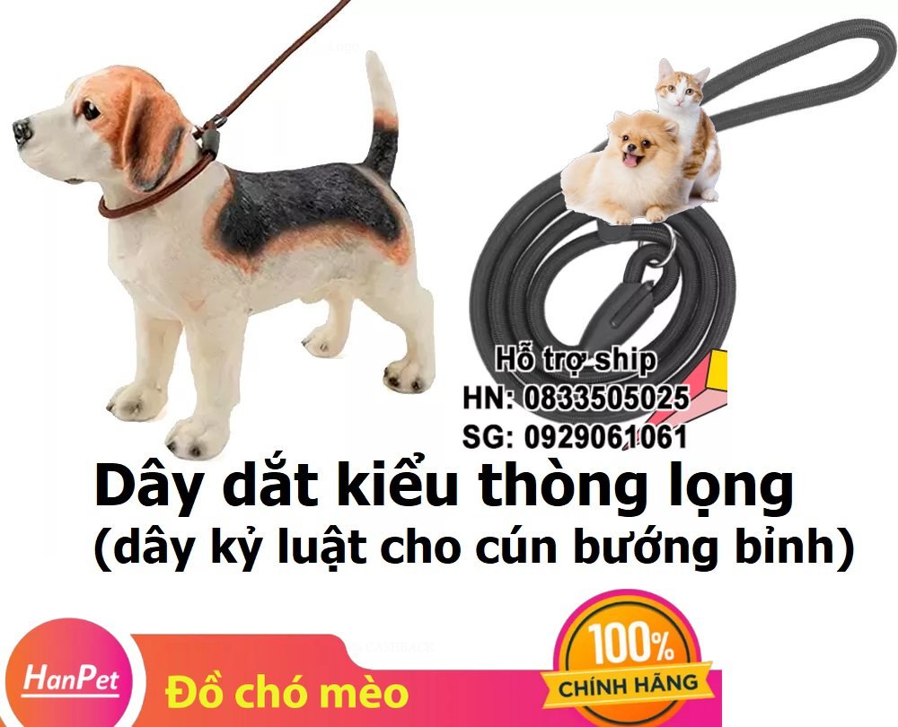 Hanpet - dây dắt cho kiểu thòng lọng cho cún cứng đầu size 0.8 cho cún dưới 10kg