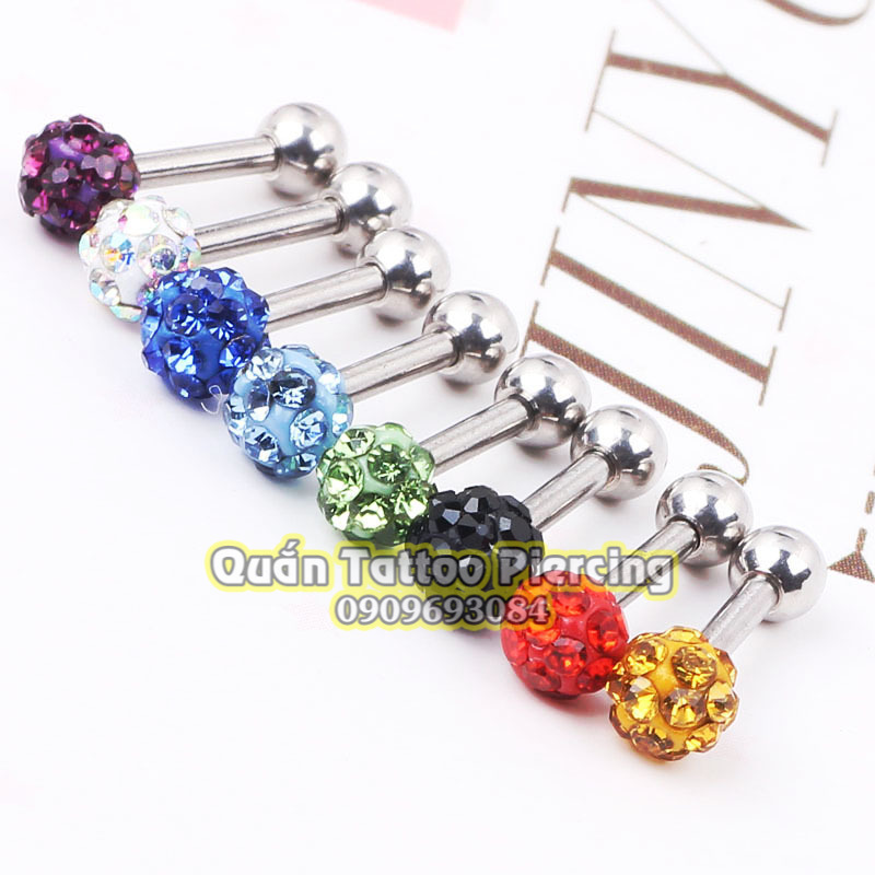Khuyên lưỡi đá bọc dài 14mm đủ màu