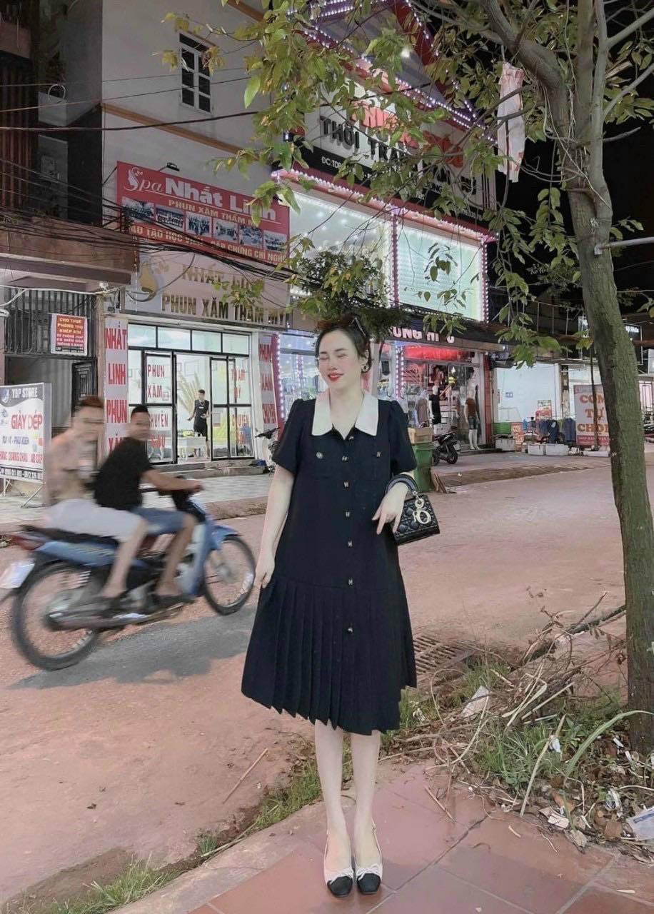 Váy bầu sơ mi dáng suông đuôi cá màu đen -V14