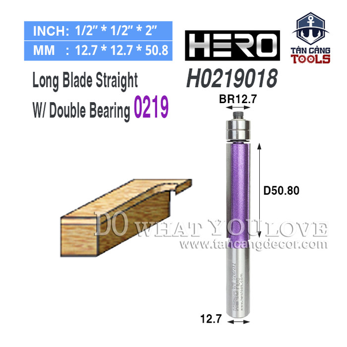 Mũi Router Phay Thẳng Hero Bi Dưới Cốt 12.7 mm