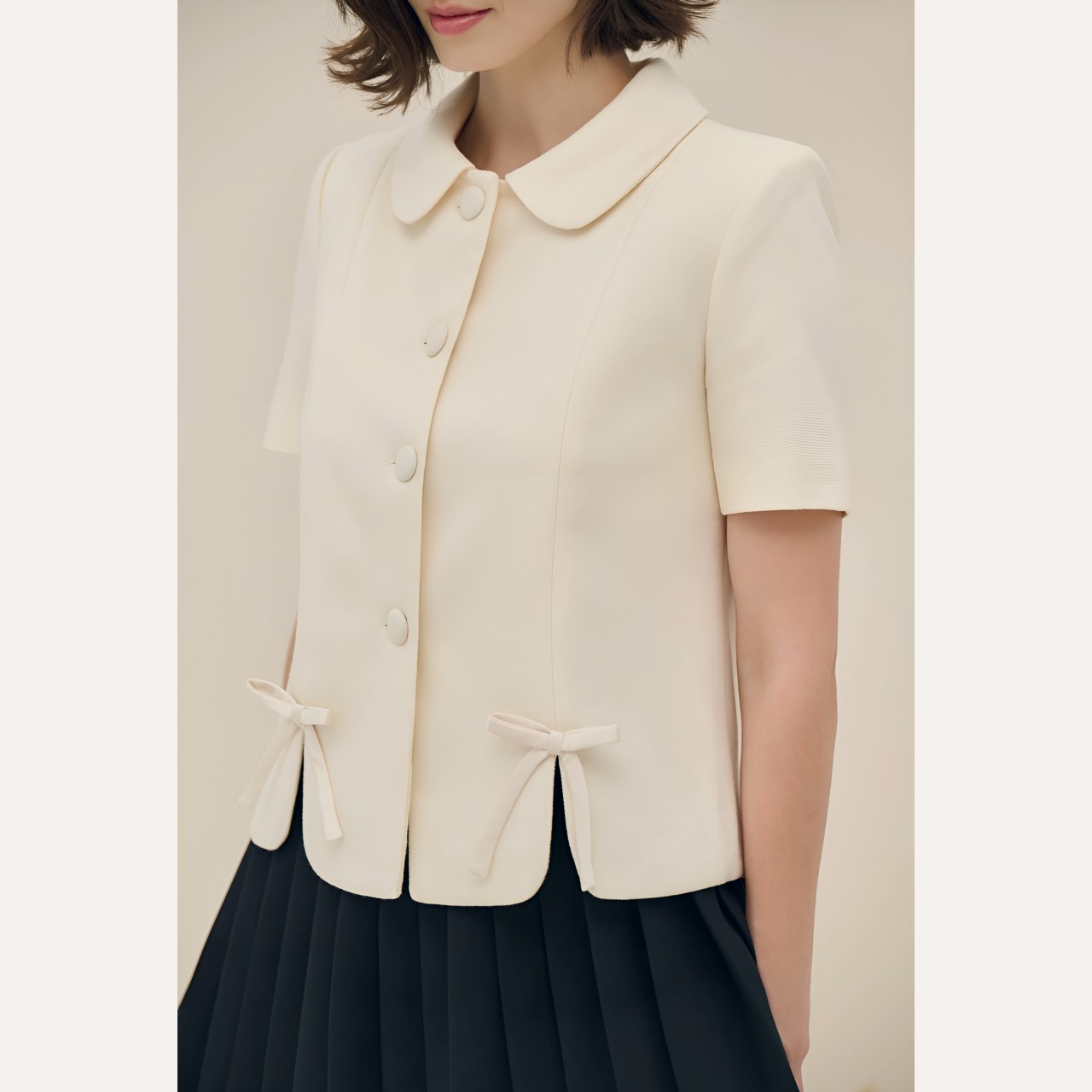 Áo vest nữ cổ sen phối nơ chất dạ text Linly Store