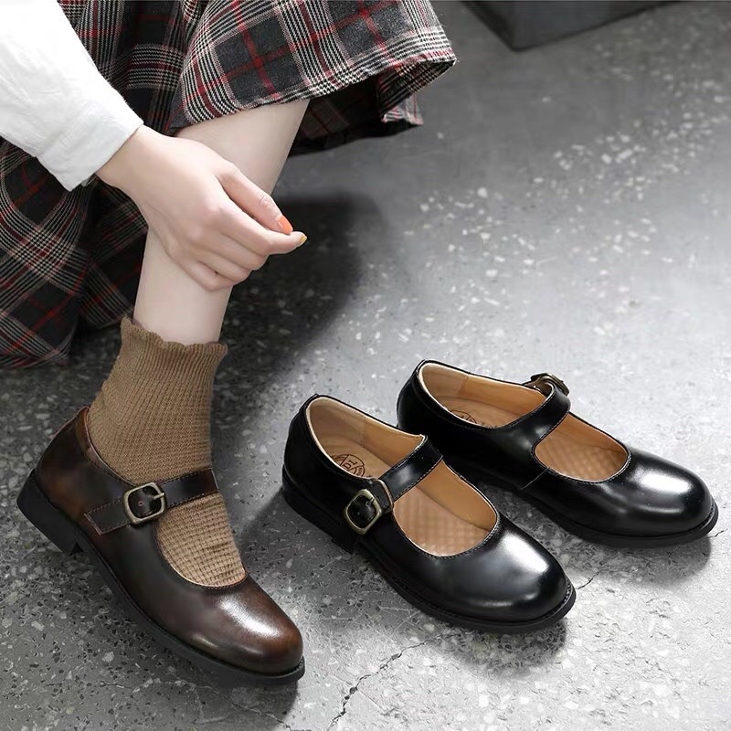 Mary Jane shoes (bản đế thấp)- Giày da bò nữ