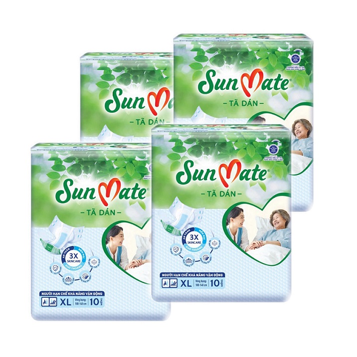 Combo 4 gói Tã dán Sunmate size XL10 (10 miếng x4) tã dán người lớn