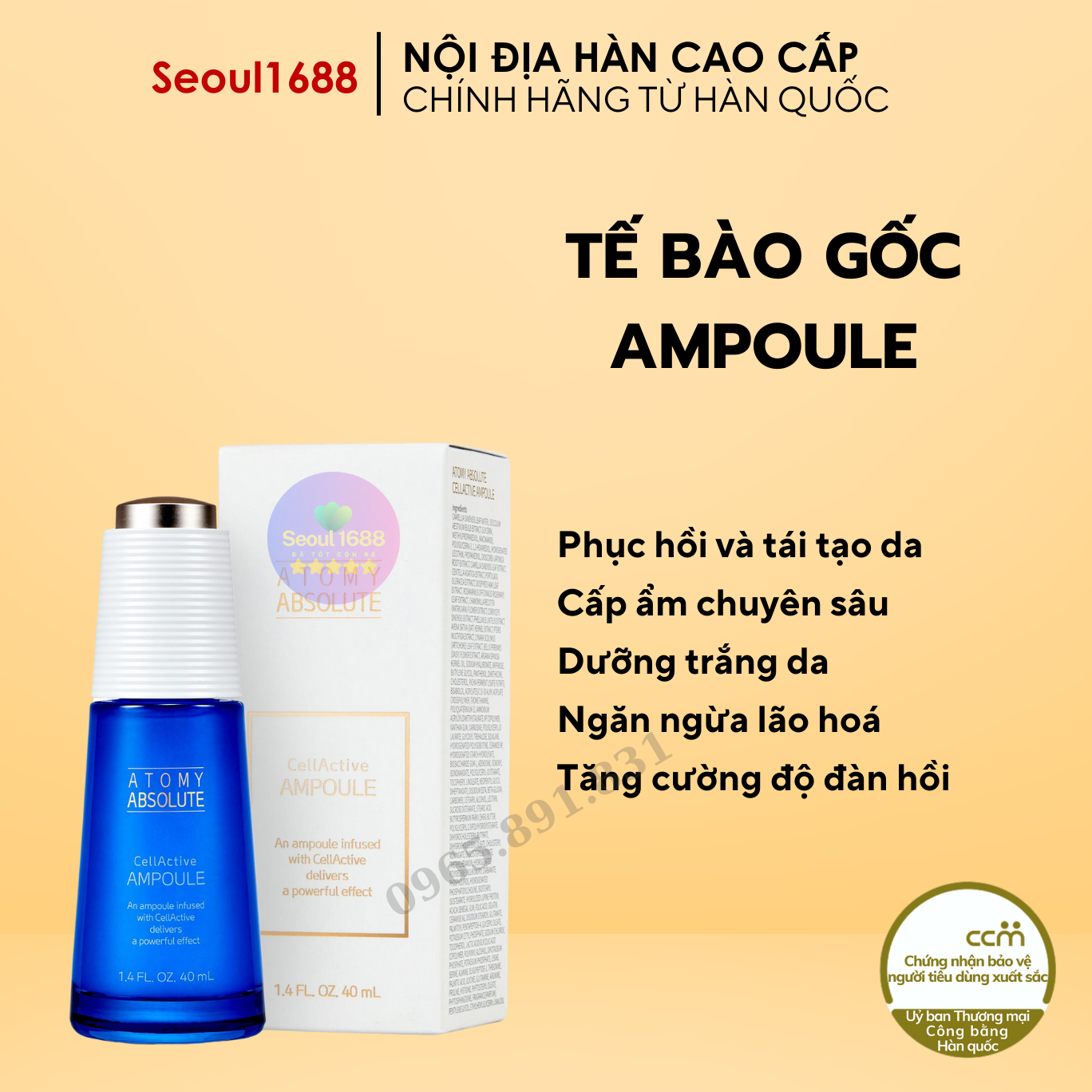 Tế bào gốc cô đặc dưỡng sáng da chống lão hóa Atomy Absolute Cellactive Ampoule 40ML chính hãng Hàn Quốc