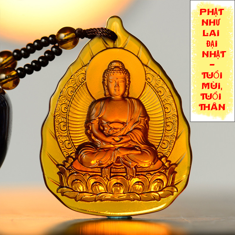 Chuỗi hạt đeo cổ mặt Phật Như Lai Đại Nhật tựa lá đề - tuổi Mùi, tuổi Thân (màu hổ phách)