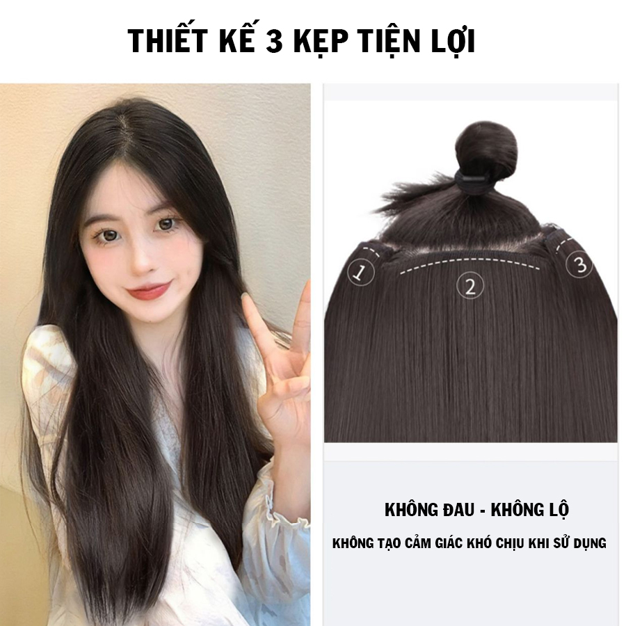 Tóc kẹp phồng dải 3 sét thẳng có độ dài 45cm và 55cm