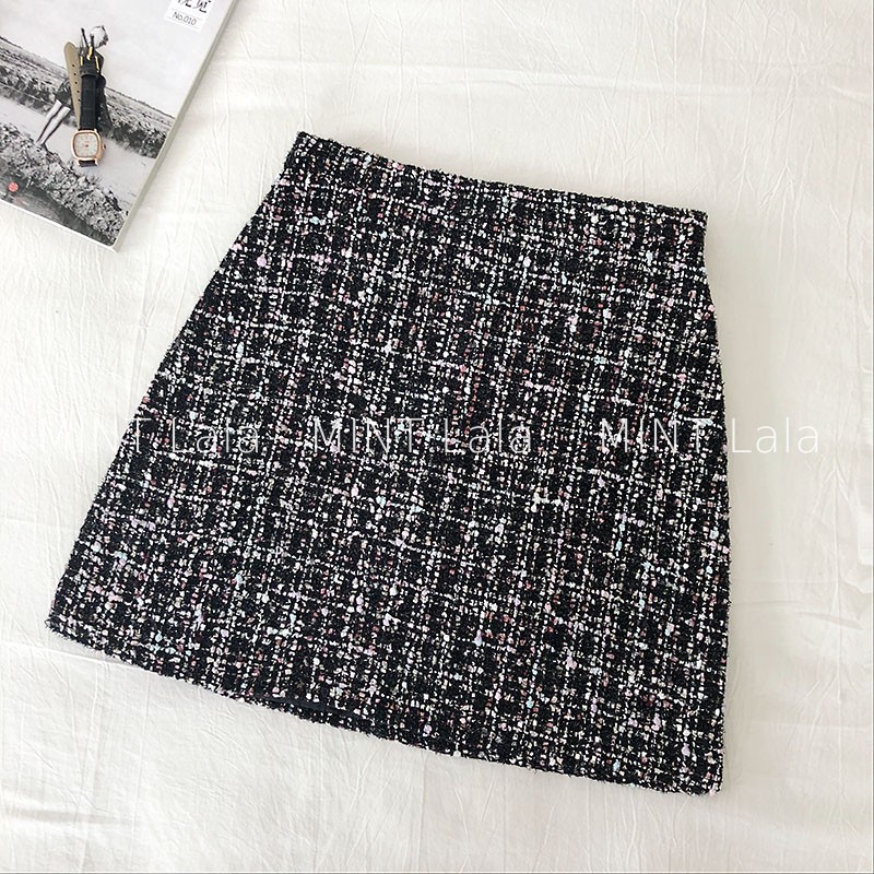 Chân váy dạ tweed chữ a - mint lala