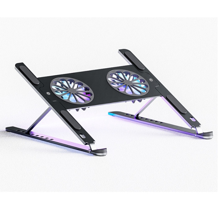 Giá đỡ LAPTOP nhôm tích hợp quạt tản nhiệt đèn led có thể gấp gọn điều chỉnh độ cao cho Macbook iPad 11-17 Inch P11F