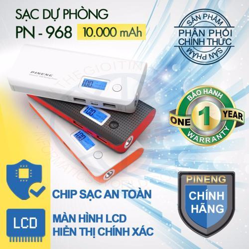 Pin sạc dự phòng PINENG PN-968, dung lượng 10000 mAh, màn hình LCD hiển thị % pin - Hãng Phân Phối Chính Thức