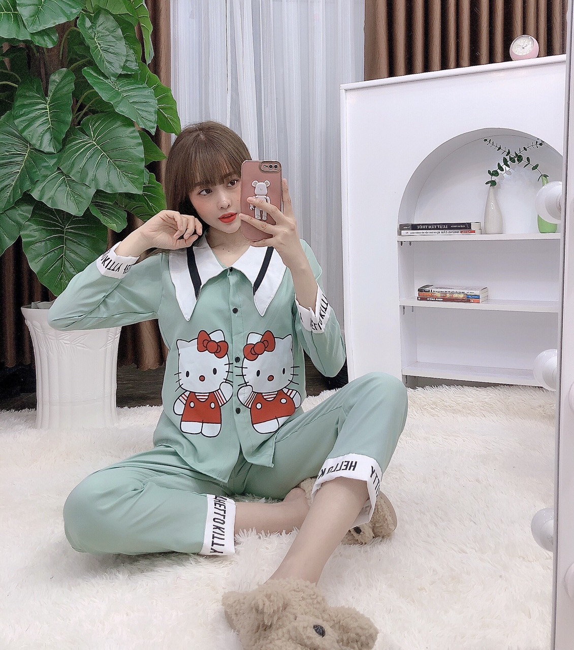 Váy Ngủ Hoạt Hình Mèo Kitty Vàng Dt71 Chất Thun Cotton Siêu Đẹp Luôn