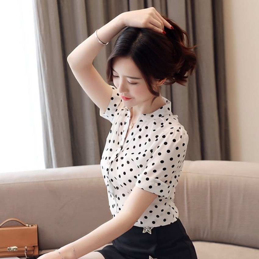 Áo sơ mi nữ tay ngắn cổ trụ kiểu công sở thời trang OKINAWA vải kate mềm mịn