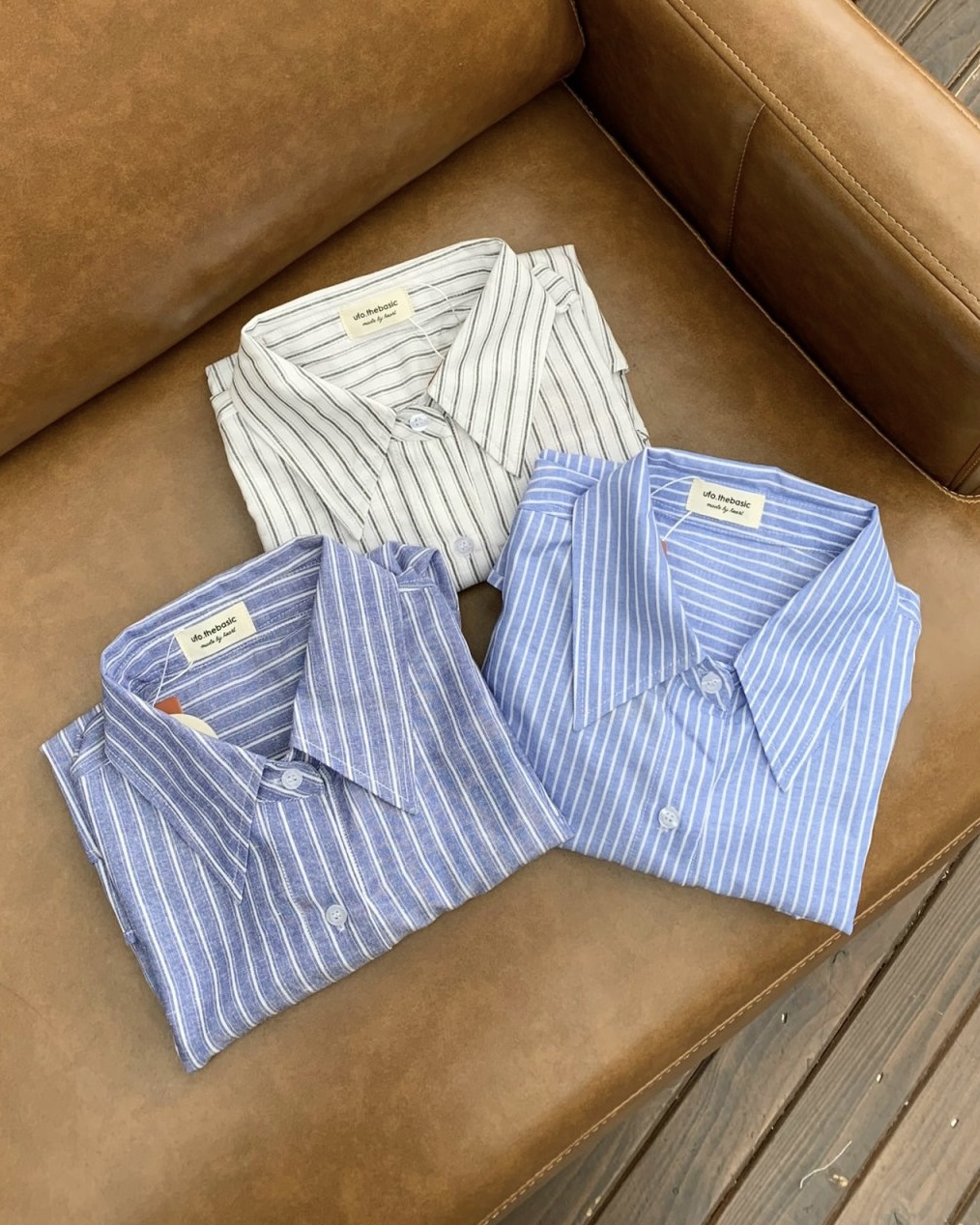 Áo sơ mi linen kẻ croptop Striped Jersey Shirt - by ufo.thebasic