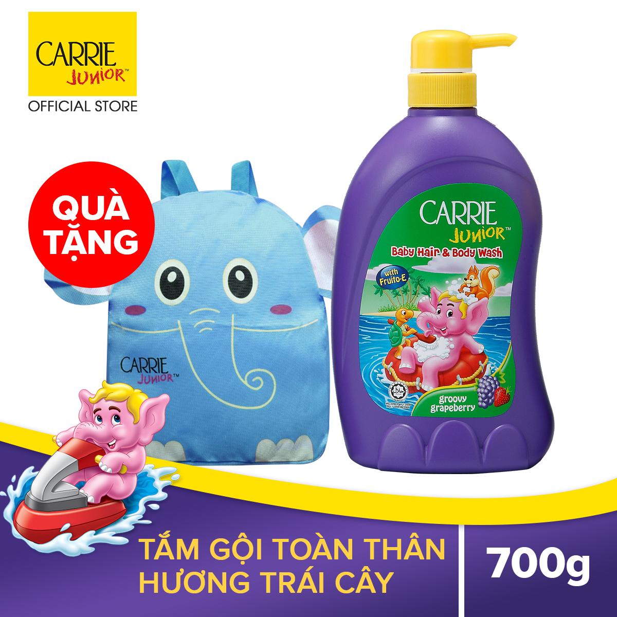 Deal Ưu Đãi Tắm Gội Cho Bé Carrie Junior Hương Grapeberry 700gr Tặng Balo Voi Deal Ưu Đãi Tắm Gội Cho Bé Carrie Junior Hương Grapeberry 700gr Tặng Balo Voi
